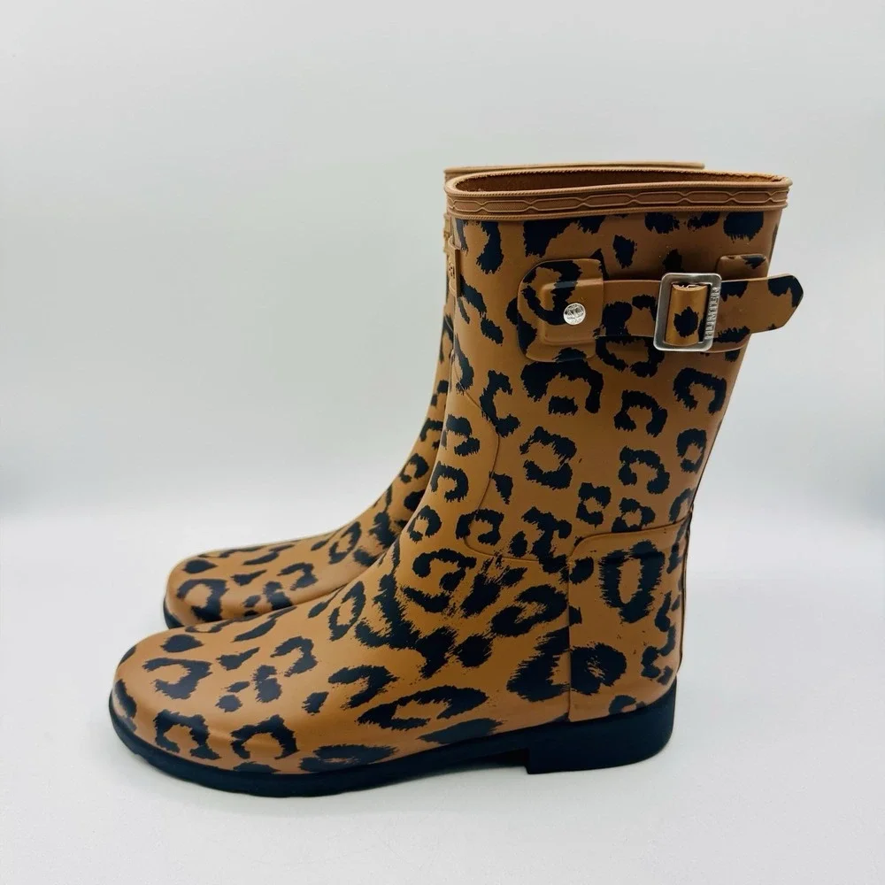 Hunter Original Refined Rain Boots Women's Size‎ 8 Leopard Print Brown